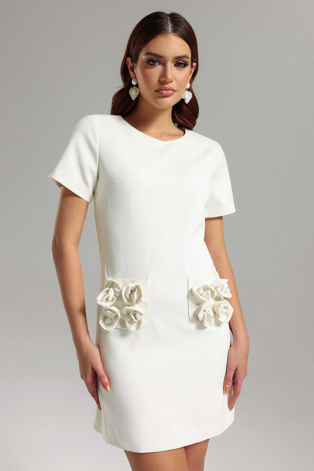 Çiçek desenli polyester mini elbise, Raanana marka