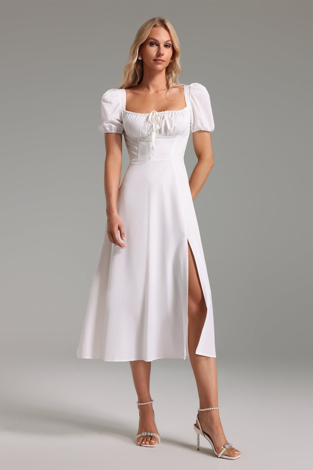 Off-shoulder Rachel maxi dress in polyester fabric