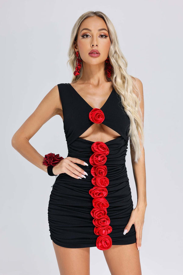Rosita çiçek desenli mini elbise, polyester ve spandex karışımı