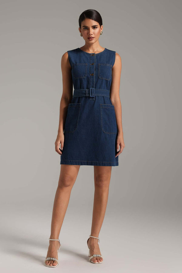 Kolsuz Denim Elbise