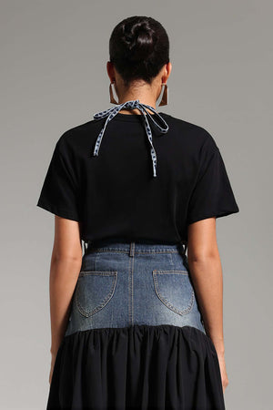 Patchwork Desenli Denim İkili Takım