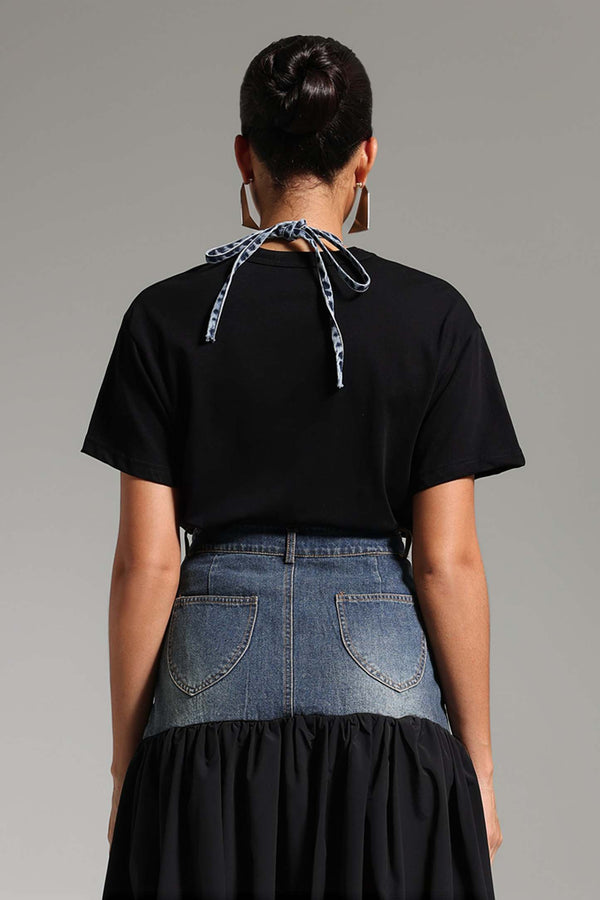 Patchwork Desenli Denim İkili Takım