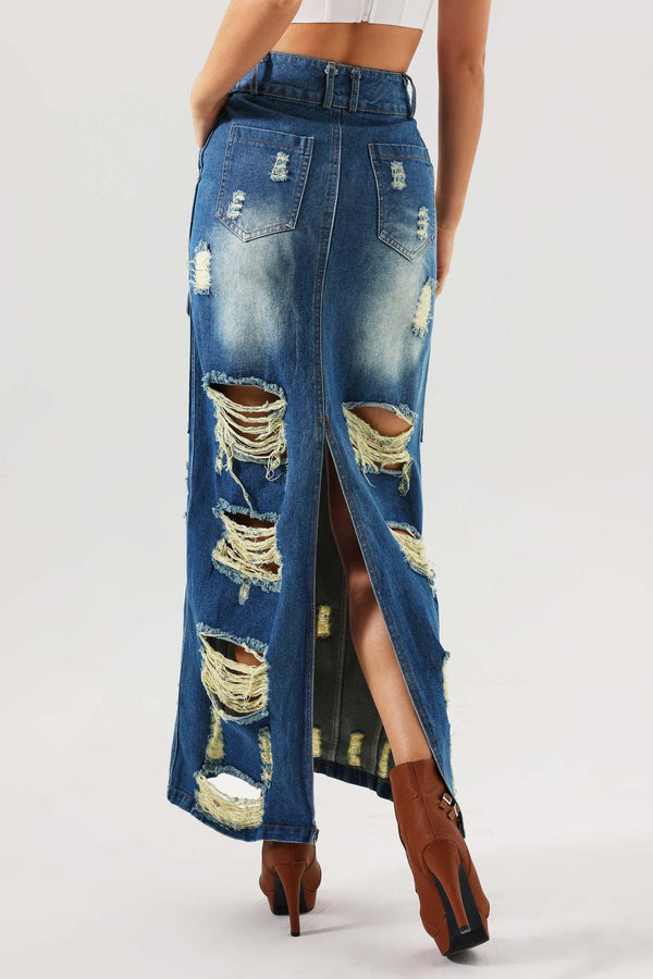 Valo Yırtık Detaylı Denim Etek