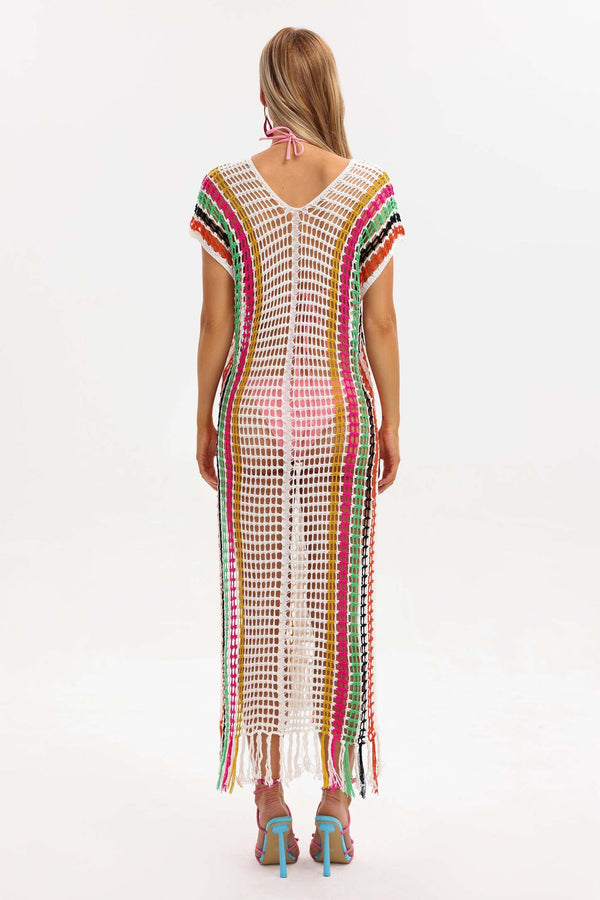 Viomo Örgü Plaj Elbisesi Yan Yırtmaç Detaylı
