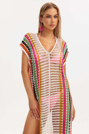 Viomo Örgü Plaj Elbisesi Yan Yırtmaç Detaylı