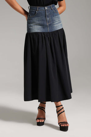 Patchwork Desenli Denim İkili Takım