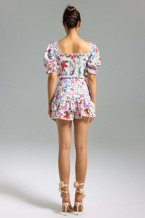 Zalea Puf Kollu Baskılı Takım - Beyaz