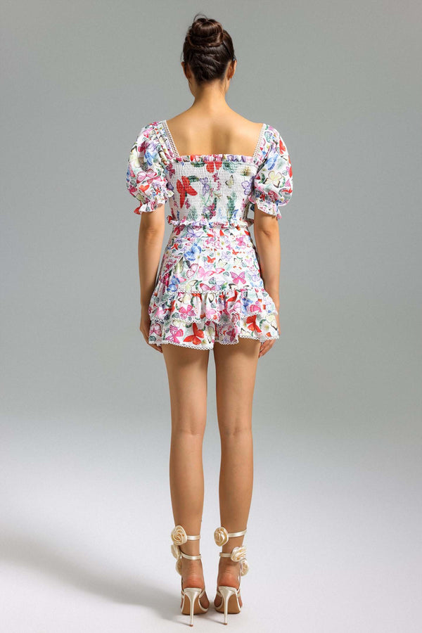 Zalea Puf Kollu Baskılı Takım - Beyaz