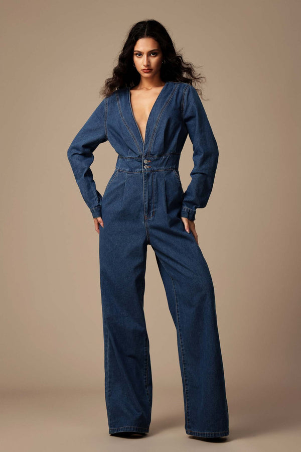 Zaysha Derin V Yaka Uzun Kollu Kot Tulum