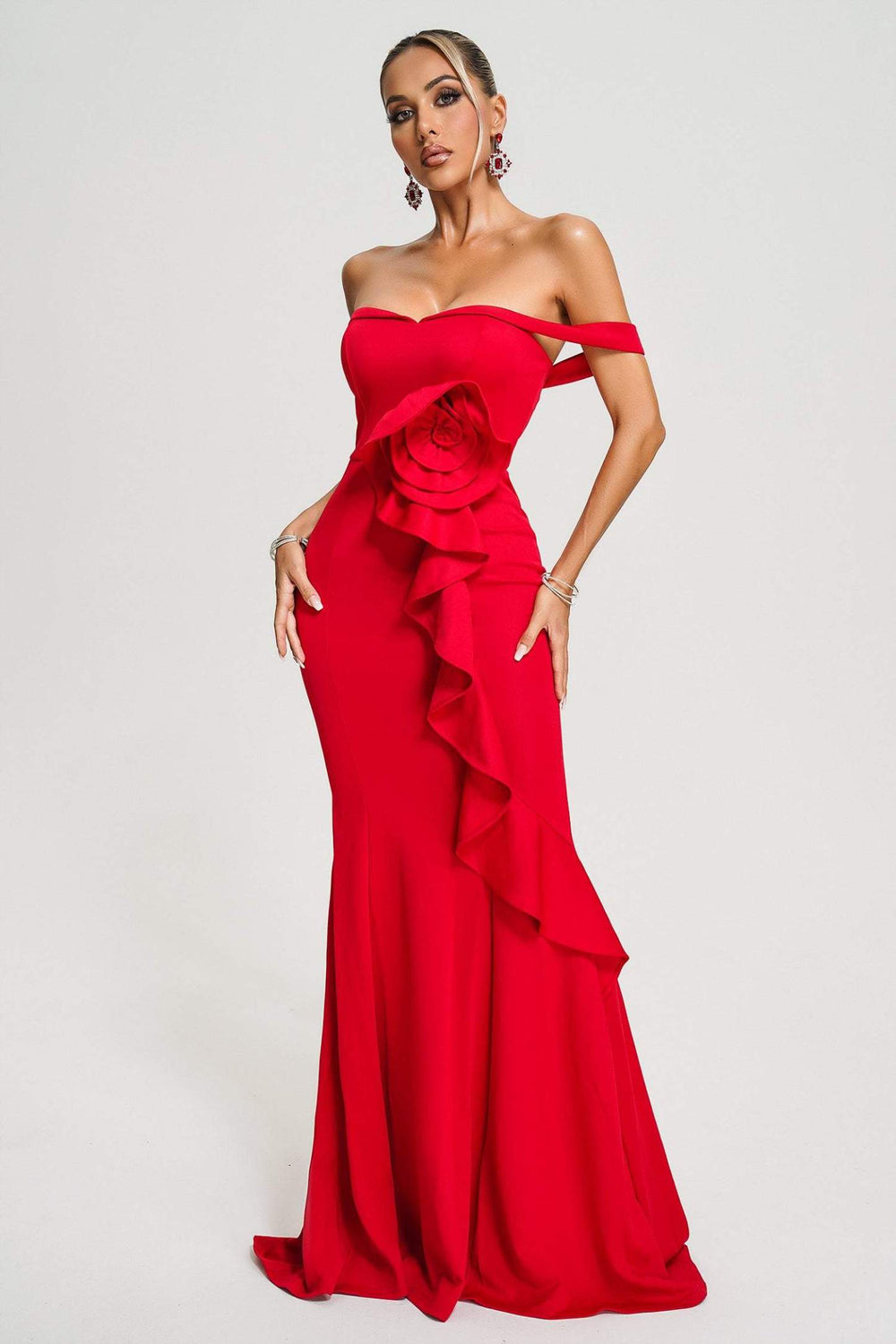 Omuz açık Xulia maksi elbise, %100 polyester fabric