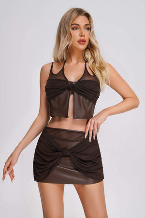 Ecological leather suit in black, designed for easy wipe cleaning.