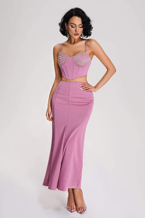 Elastik polyester kumaştan elana takımı, taş detaylı