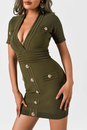 Yeşil Örgü Mini Elbise
