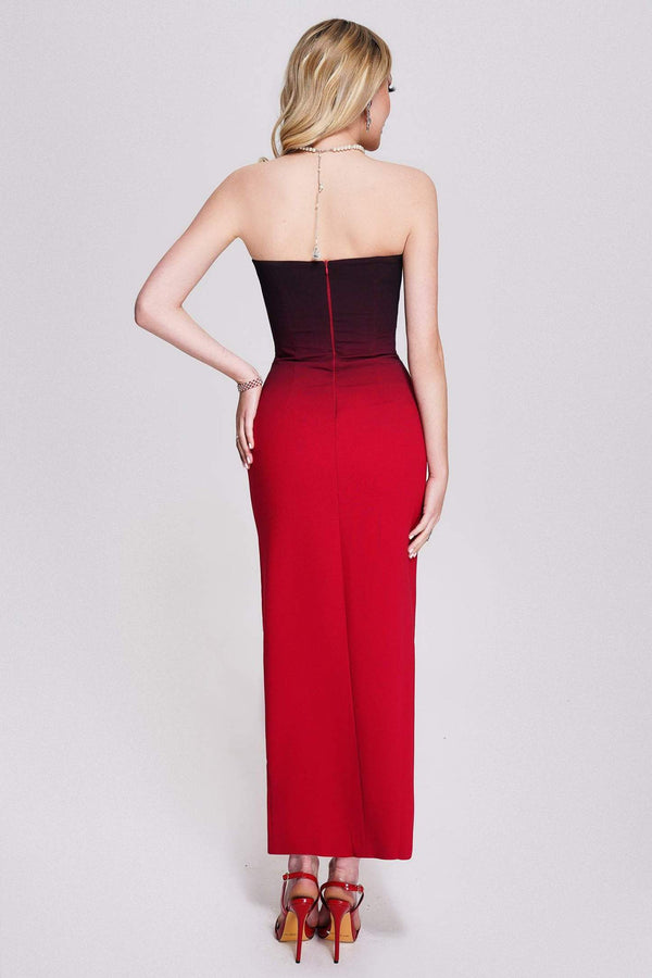 Masaka Strapless Yırtmaçlı Maxi Elbise