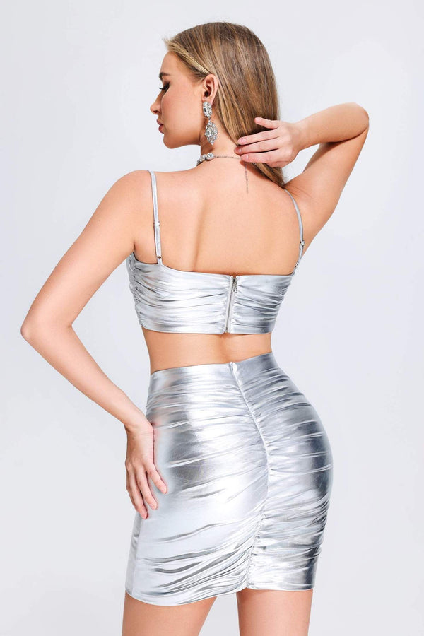 Talaiah Gümüş Renkli Büzgülü Takım