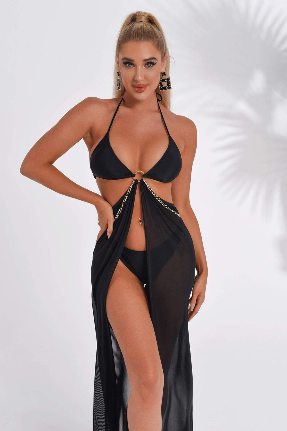 Marciella Mesh Bikini with knotted top and mid-length mesh waist cover.