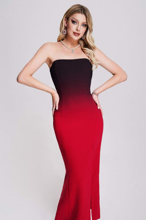 Masaka Strapless Yırtmaçlı Maxi Elbise